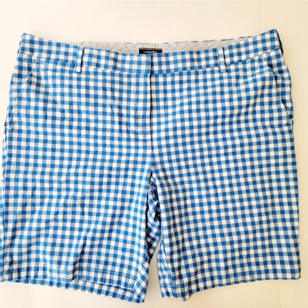 Lands End Blue White Check Gingham Chino Shorts Womens Plus Size 22W